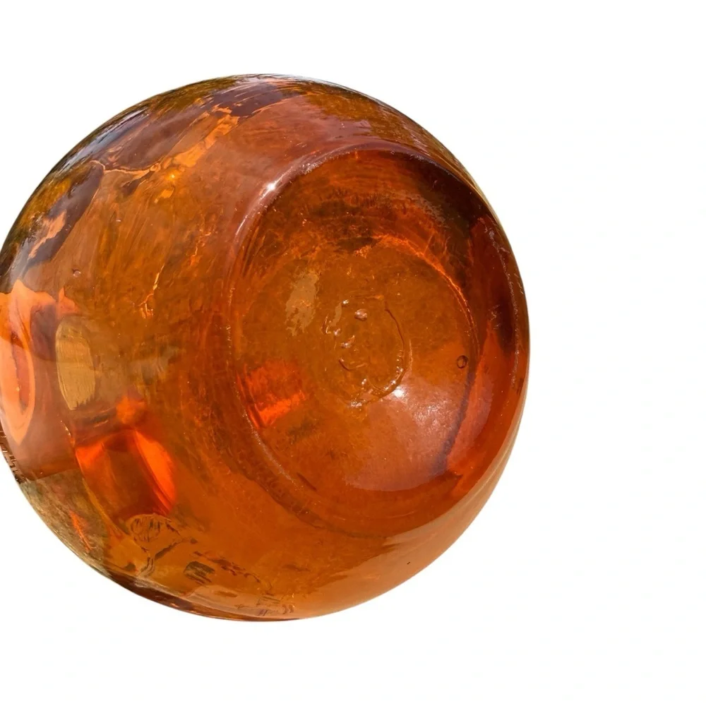 Mid Century Amber Swung Glass Vase 10” MCM Viking Style Retro Art Glass Vintage
